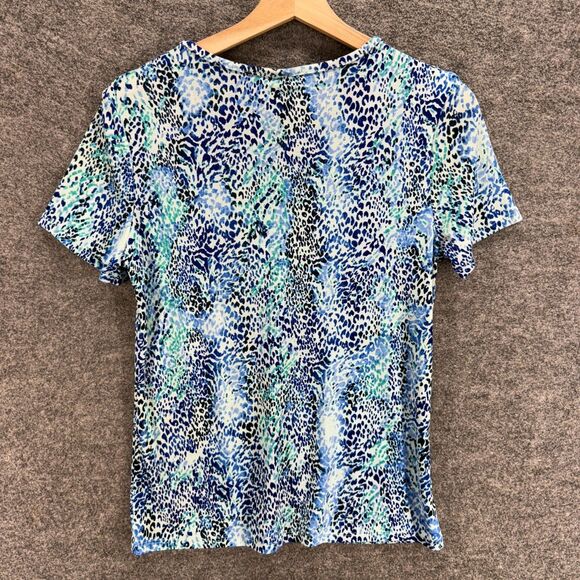 Jaclyn Smith T-Shirt Women S Small Blue Animal Print V-Neck Short Sleeve Casual - Picture 2 of 6